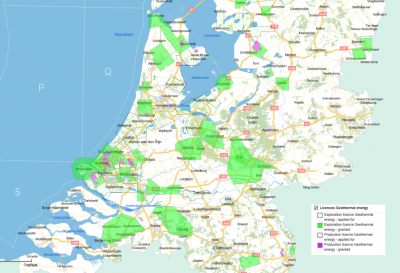 Mapa completo con todas las licencias geotérmicas en los Países Bajos, a partir de enero de 2021